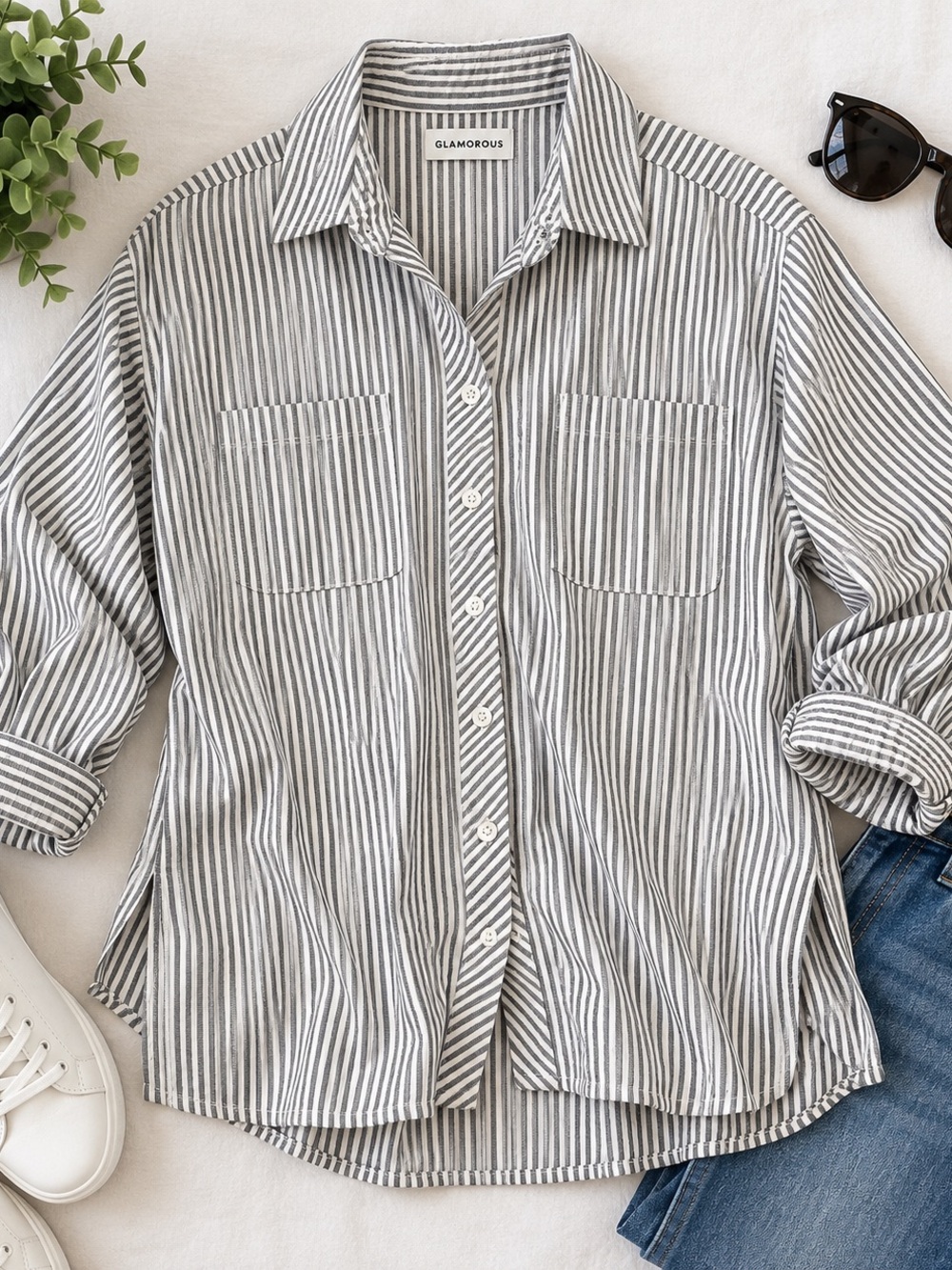 Glamorous Striped Oversized Button-Down Shirt – Size XS